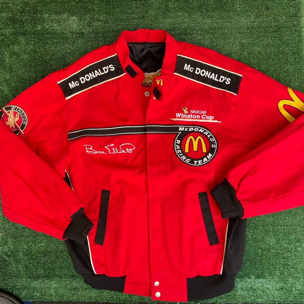 Vintage 90s Jeff Hamilton McDonald's Racing Team Bomber Jacket Red XL NASCAR